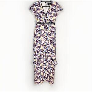 Saloni Sz 8 Sonia Silk Floral Print Long Maxi Dress In Multi